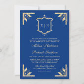 Invitation Mariage Royal Bleu Royal Monogramme Code QR Couron (Devant)