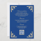 Invitation Mariage Royal Bleu Royal Monogramme Code QR Couron (Dos)