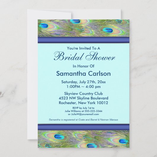 Invitation Mariage Royal Bleu Turquoise Paon (Devant)