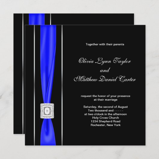 Invitation Mariage Royal Blue Black Blue Bow (Devant / Derrière)