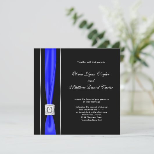 Invitation Mariage Royal Blue Black Blue Bow (Debout devant)