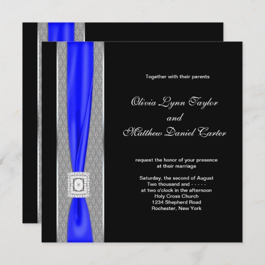 Invitation Mariage Royal Blue Black Blue Bow (Devant / Derrière)