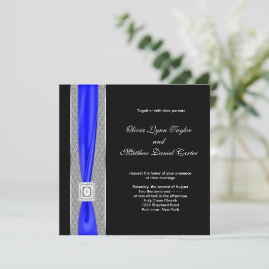 Invitation Mariage Royal Blue Black Blue Bow (Debout devant)