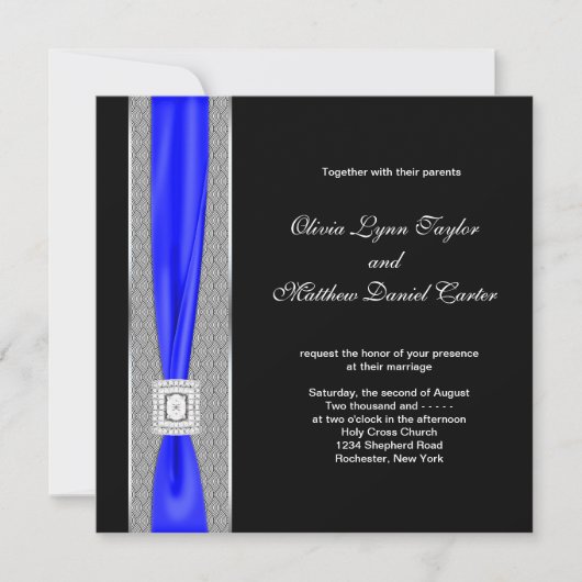 Invitation Mariage Royal Blue Black Blue Bow (Devant)