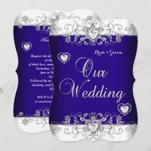 Invitation Mariage Royal Blue Cœurs Diamant Argent b