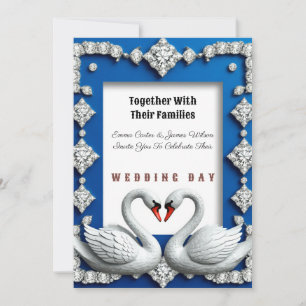 Invitation 💍 Mariage Royal Blue Cygne Cœur Diamant