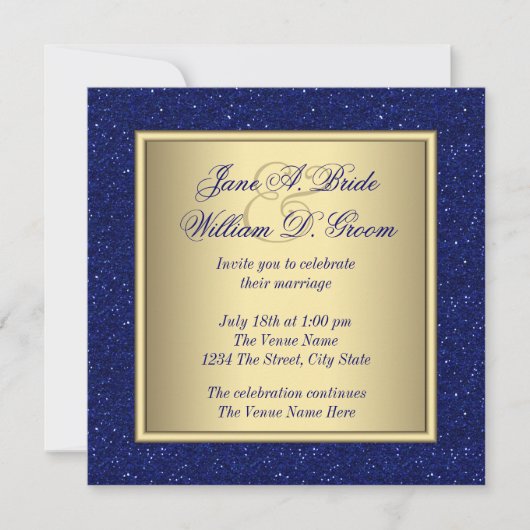 Invitation Mariage Royal Blue et Gold (Devant)