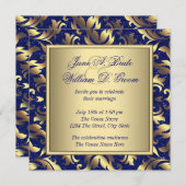 Invitation Mariage Royal Blue et Gold (Devant / Derrière)