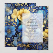 Invitation Mariage Royal Blue et Gold Floral (Devant / Derrière)