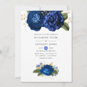 Invitation Mariage Royal Blue et Gold Floral (Devant)