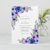 Invitation Mariage Royal Blue Ethereal Flora (Debout devant)