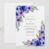 Invitation Mariage Royal Blue Ethereal Flora (Devant / Derrière)