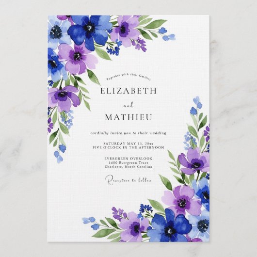 Invitation Mariage Royal Blue Ethereal Flora (Devant)