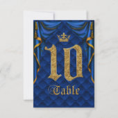 Invitation Mariage Royal Blue Gold Couronne Numéro de tableau (Devant)