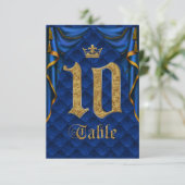 Invitation Mariage Royal Blue Gold Couronne Numéro de tableau (Debout devant)