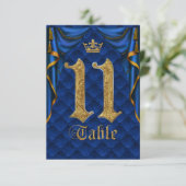 Invitation Mariage Royal Blue Gold Crown Numéro de tableau 11 (Debout devant)