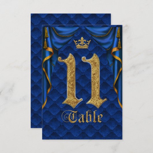 Invitation Mariage Royal Blue Gold Crown Numéro de tableau 11 (Devant / Derrière)