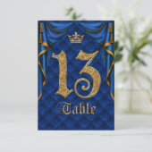 Invitation Mariage Royal Blue Gold Crown Numéro de tableau 13 (Debout devant)