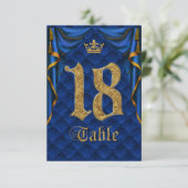 Invitation Mariage Royal Blue Gold Crown Numéro de tableau 18 (Debout devant)