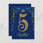 Invitation Mariage Royal Blue Gold Crown Tableau Numéro 5 (Devant / Derrière)