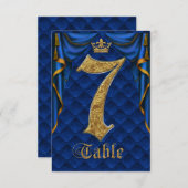 Invitation Mariage Royal Blue Gold Crown Tableau Numéro 7 (Devant / Derrière)
