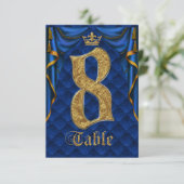 Invitation Mariage Royal Blue Gold Crown Tableau Numéro 8 (Debout devant)