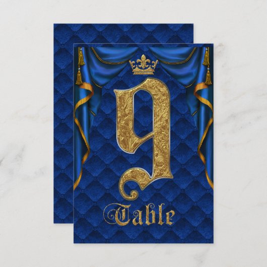 Invitation Mariage Royal Blue Gold Crown Tableau Numéro 9 (Devant / Derrière)