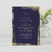 Invitation Mariage Royal Blue Gold moderne (Debout devant)