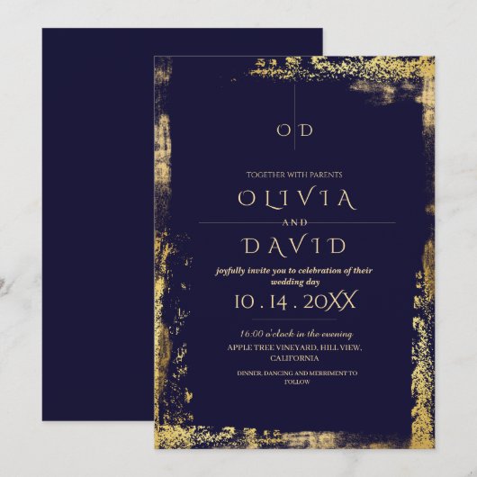 Invitation Mariage Royal Blue Gold moderne (Devant / Derrière)