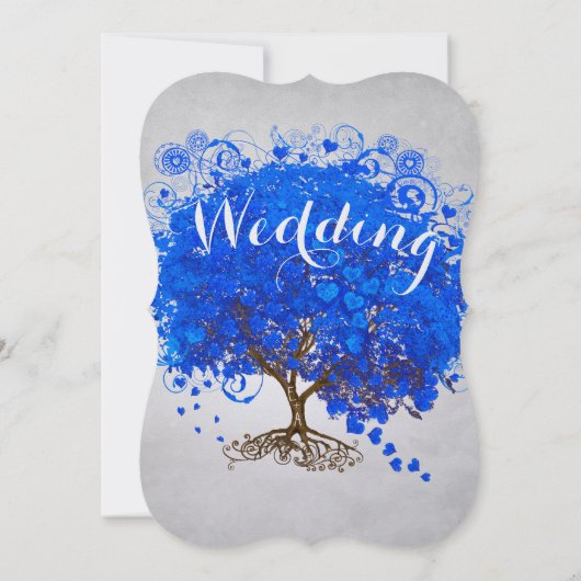 Invitation Mariage Royal Blue Heart Leaf Tree Invite (Dos)