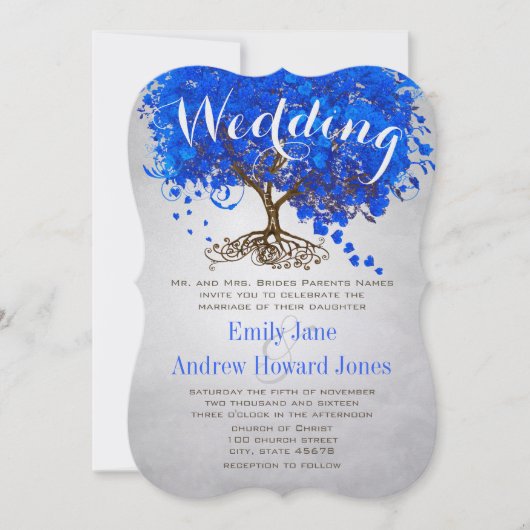 Invitation Mariage Royal Blue Heart Leaf Tree Invite (Devant)