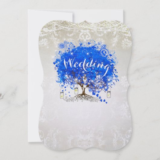 Invitation Mariage Royal Blue Heart Leaf Tree Invite (Dos)