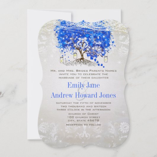 Invitation Mariage Royal Blue Heart Leaf Tree Invite (Devant)