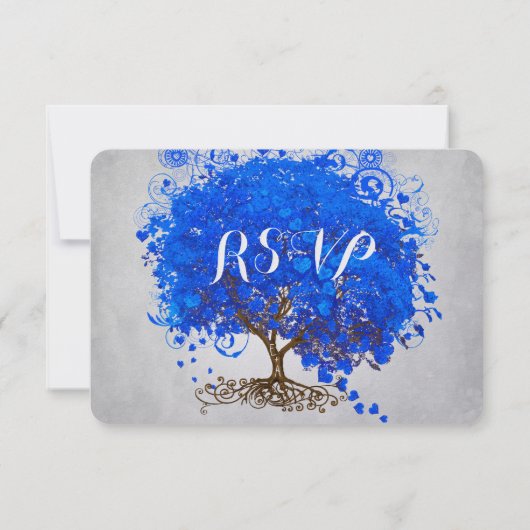Invitation Mariage Royal Blue Heart Leaf Tree Invite (Dos)