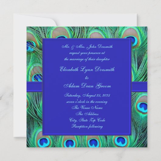 Invitation Mariage Royal Blue Peacock (Dos)