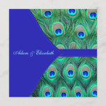 Invitation Mariage Royal Blue Peacock<br><div class="desc">Elégant vert émeraude,  bleu royal et turquoise plumes de paon carré faire-part de mariage. Customisez avec votre choix de style de police et de couleur de police.</div>