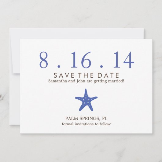 Invitation Mariage Royal Blue Starfish Enregistrer la date (Devant)