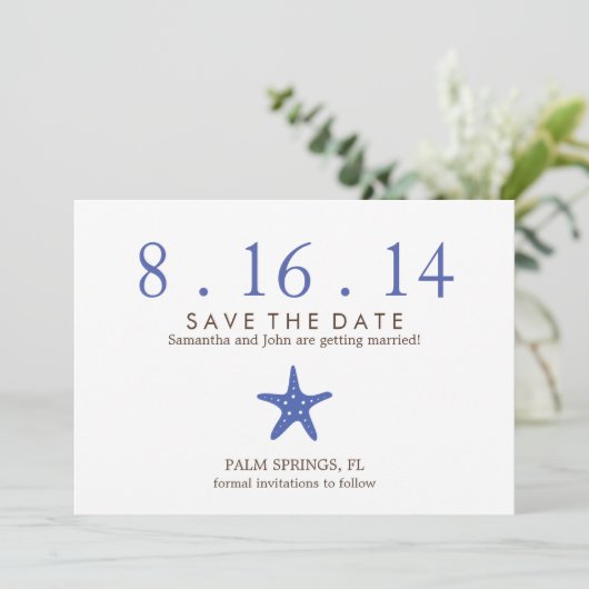 Invitation Mariage Royal Blue Starfish Enregistrer la date (Debout devant)