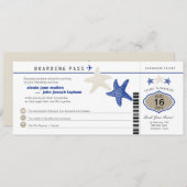 Invitation Mariage Royal Blue Tan Starfish Boarding Pass (Devant / Derrière)