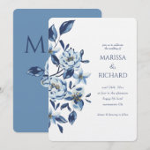 Invitation Mariage Royal Blue White Floral (Devant / Derrière)