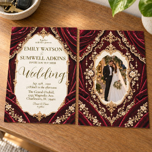 Invitation Mariage Royal Bourgogne Velours Baroque