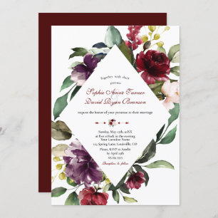 Invitation Mariage Royal Burgundy Plum Blush Flowers