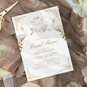 Invitation Mariage Royal Crest Blanc Paon Fête de Mariée