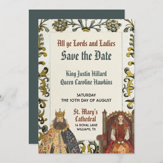 Invitation Mariage royal de la Renaissance médiévale Enregist (Devant / Derrière)