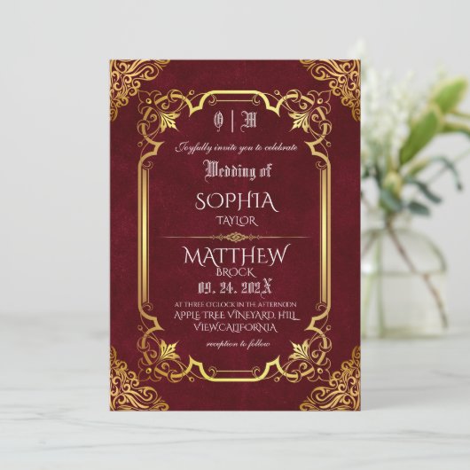 Invitation Mariage Royal d'Or de Bourgogne Médiéval (Debout devant)