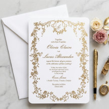 Mariage Royal Élégant Blanc et Or Floral