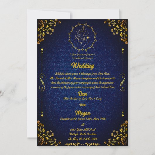Invitation Mariage royal hindou avec Ganesha Logo Glittery (Devant)