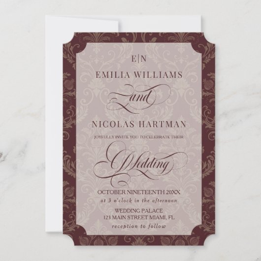 Invitation Mariage Royal Luxe Bourgogne (Devant)