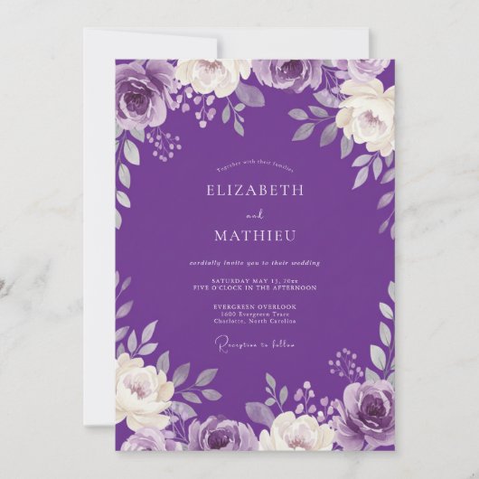 Invitation Mariage Royal Pétale Pourpre (Devant)