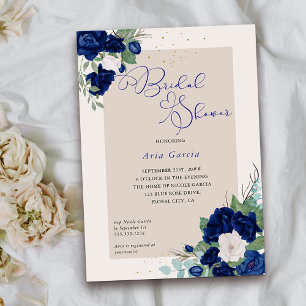 Invitation Mariage Royal Rose Bleu et Ivoire Floral